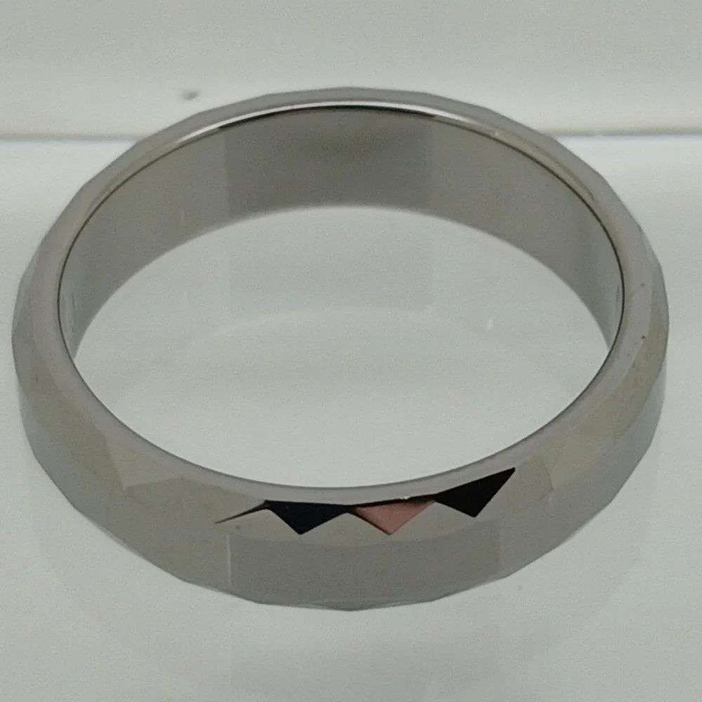 Vintage Tungsten Carbide Faceted Geometric Band Ring Silver‎ 6mm Size 11.25 NOS